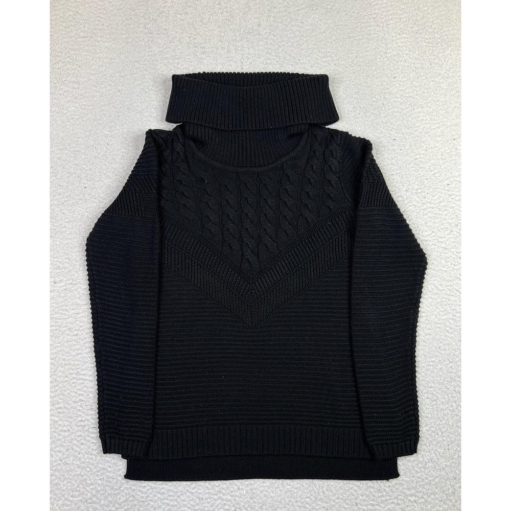 Calvin Klein Sweater Womens Small Black Cowl Neck Cable Knit Pullover Acrylic